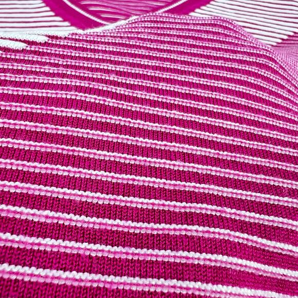 Ribbed Knit Asymmetrical Shoulder V Neck Colorblock 80s Inspired Pink Sweater L - Picture 4 of 10